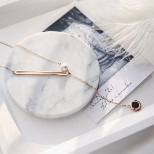 YUN RUO Rose Gold Color Double Sides Roman Numerals Sweater Necklace Fashion Titanium Steel Woman Jewelry Birthday Never Fade