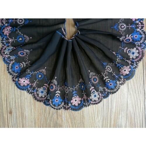 Good Price 1 Yard 17CM Width Dress French Lace Hot Sale Beautiful Black Apricot Color Fabric Embroidered Chiffon Lace Trim