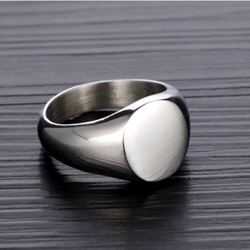 Personalised Stainless Steel Oval Signet Blank Plain Ring Band High Polished Silver Color U.S.Size 8-13