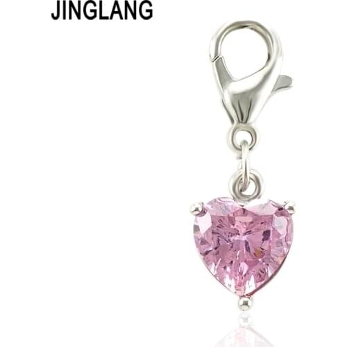 JINGLANG New Fashion Love Heart Rhinestone Pendant Charms DIY Jewelry Bracelet Finding Accessories 12 pcs