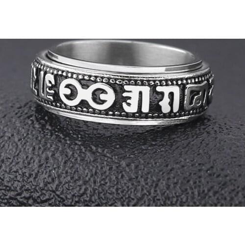 Innopes Vintage Titanium Steel Six-Word Mantra Ring Rotating Six-Word Big Mantra Mans Ring Jewelry Factory Direct