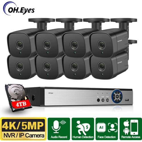 AHCVBIVN 5MP NVR Kit 8CH 4CH POE Camera System Human/Face Detection Audio IP Camera Outdoor Security Video Surveillance