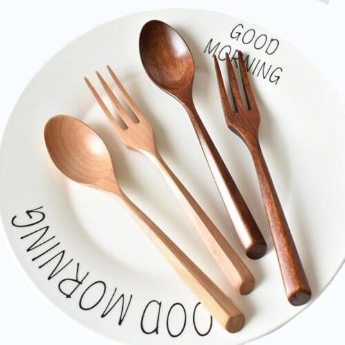 Korean Home-use Wooden Fork Tableware Creative Simple Dinner Soup Scoops Wooden Children Dessert Rice Dinnerware 6pcs/set