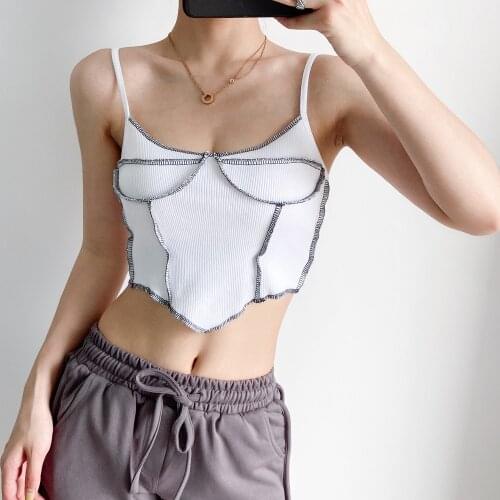 Summer new street casual solid color top stitching tight-fitting sling women, sexy and versatile short umbilical sling women