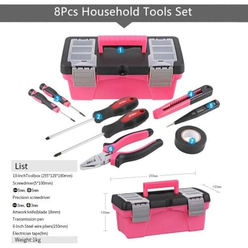 MOYOTEC Pink Household Tool Set DIY Hand Tools Case Repair Tool Kit Box With Hard Storage Case For Gifts