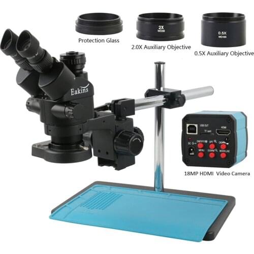 3.5X-90X Simul-focal Trinocular Stereo Microscope HD 18MP 60FPS HDMI USB Video Camera For Phone PCB Soldering Repair