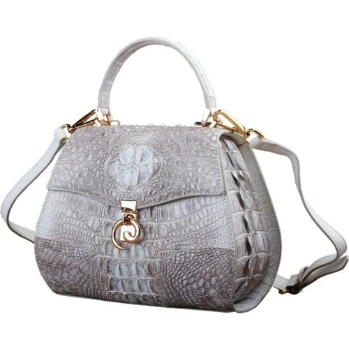 Exotic Alligator Skin Women White Doctor Purse Genuine Crocodile Leather Female Small Handbag Lady Single Cross Shoulder Bag