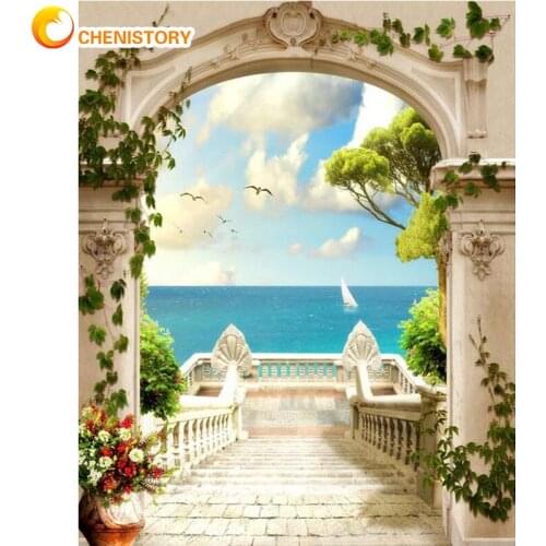 CHENISTORY Coloring By Number Arch Kits Diy Home Decoration Painting Landscape Pictures Drawing On Canvas HandPainted Art Gift