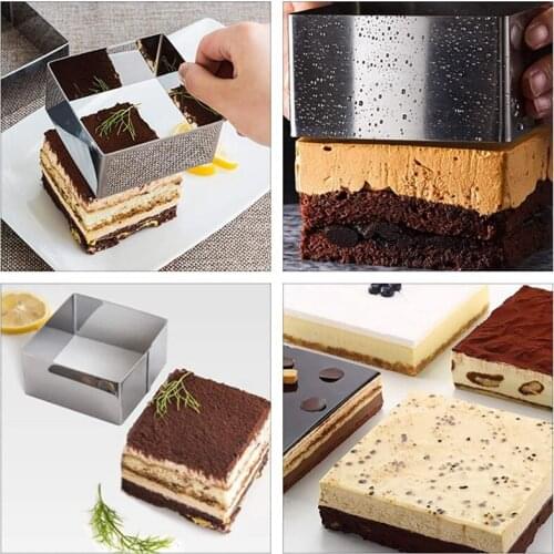 NHBR Cake Molds Rings Square Mousse Mold Stainless Steel Cake Ring Non-Stick Dessert Ring Pastry Mould Baking Tool