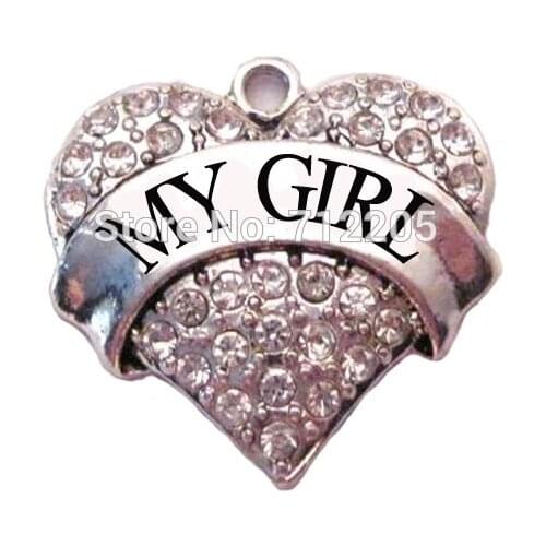 New Listing fashion MY GIRL with clear Crystal family Heart Pendant(P100200)