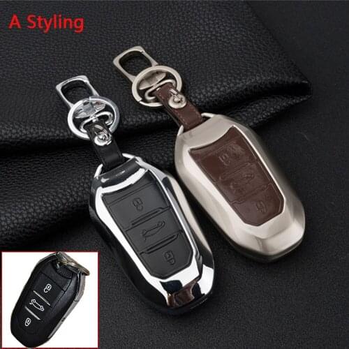 OkeyTech Zinc Alloy With Leather Car Key Cover Case For Peugeot 3008 5008 408 2008 308 508 For Citroen C4 C5 C6 C4L CACTUS DS4