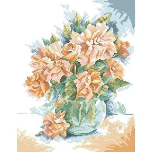 Lovely kit 19-20 Cross stitch Handmade 14CT Counted Canvas DIY,Cross-stitch kits,Embroidery Lanarte 34136 Chinese rose vase