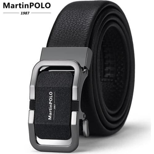 MARTINPOLO Mens Leather Belt Cowskin waist Belts Automatic Buckle Fashion Belts Black Casual Belt Male cinturon hombre MP3401P