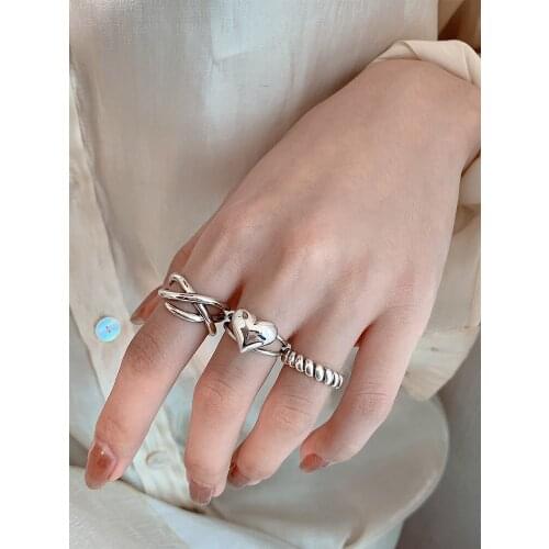 S925 sterling silver jewelry with love open ring fashion twist personality Thai silver index finger ring for female couple