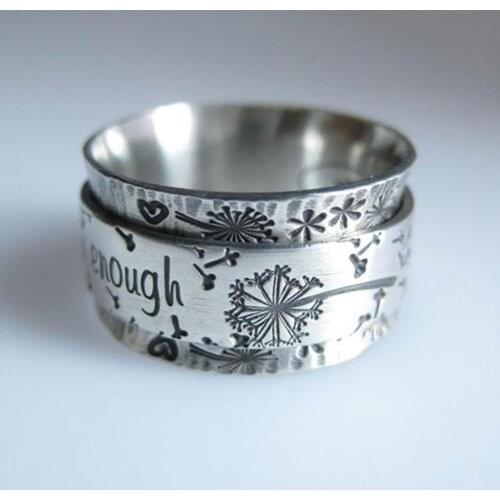 Silver Ring i Am Enough Inspirational Rings for Women Broadband Meditation Dandelion Flower Ring Anniversary Sister S Gift