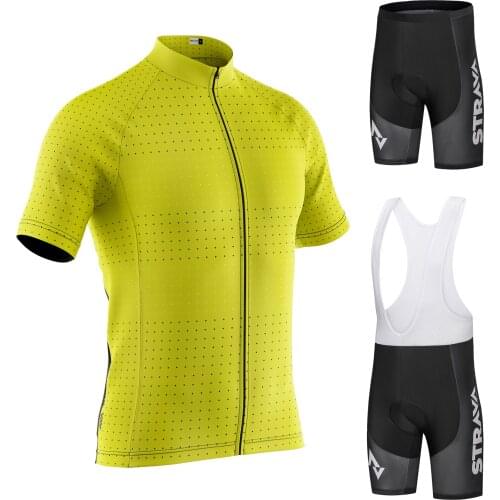 STRAVA pro team Cycling Jersey Men Set Bib Shorts Set Summer Mountain Bike Bicycle Suit Bicycle Racing Uniform Clothes
