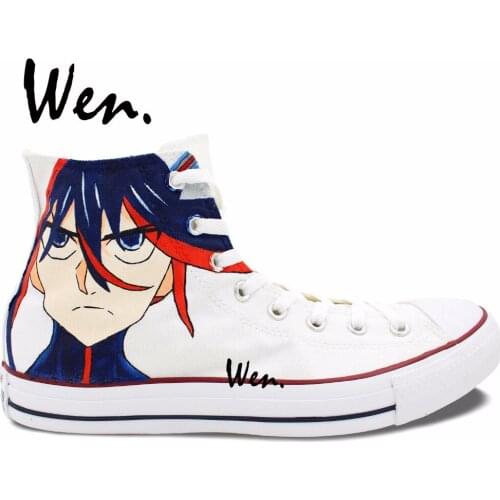 Wen Anime Sneakers Hand Painted Design Custom Shoes Kill La Kill Men Womens High Top Canvas Sneakers for Gifts