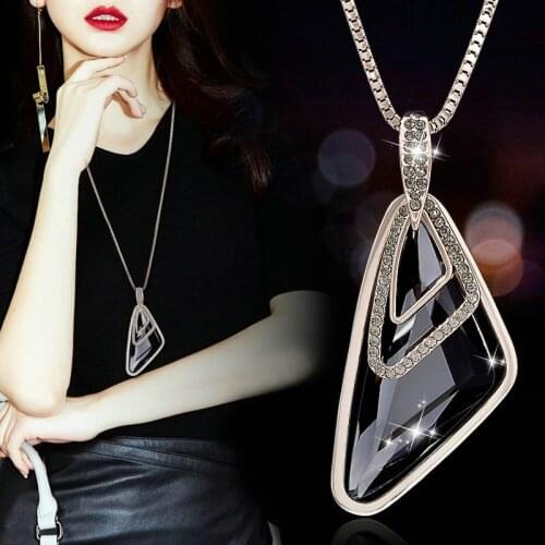 Vintage Crystal Waterdrop Pendant Long Necklace Female Winter Sweater Chain All-match Accessories Fine For Woman