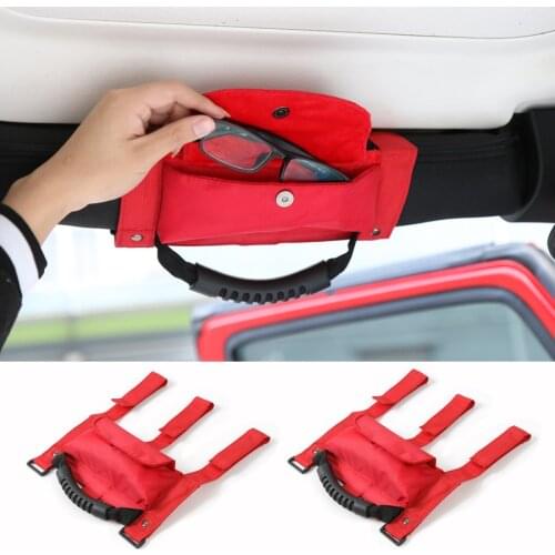 YCCPAUTO 2Pcs Multi-Function Car Inner Roof Grab Handle Storage Bag Glasses Holder For Jeep Wrangler JK JL 2007-2020