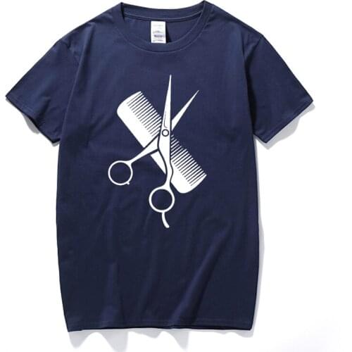 Funny Hip-Hop Simple Splicing Tee Tops Shirt Short Sleeve Men Gift Hairdresser Stylist Scissors Comb O-Neck Mens T Shirts