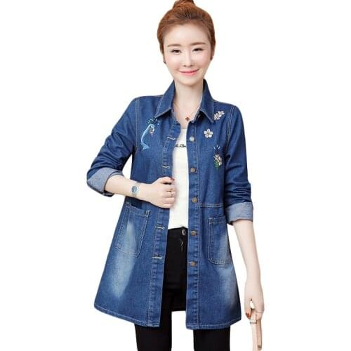New 2021 Women Denim Windbreaker Jacket Mid-Length Ladies All-Match Cowboy Outerwear Spring Autumn Female Loose Trench Coats