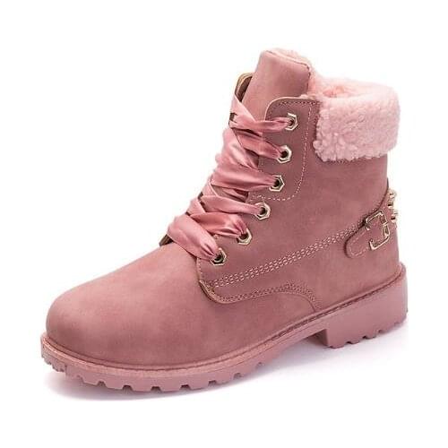 Fujin New Pink Women Boots Lace up Solid Casual Ankle Boots Booties Round Toe Women Shoes winter snow boots warm british style