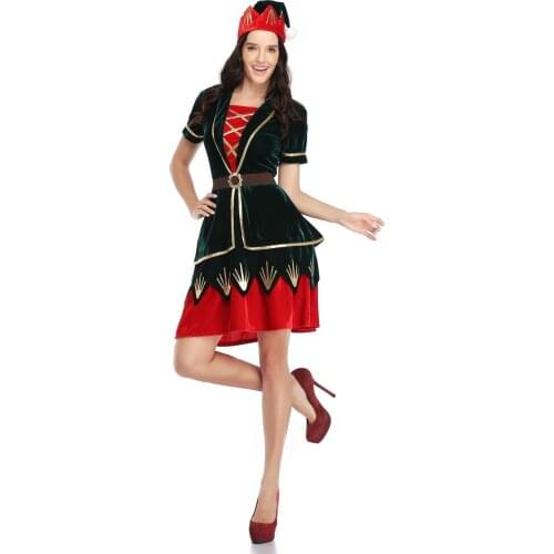 Elf Costume Womens Ladies Adult Christmas Fancy Dress Xmas Santa Helper Outfit M-XL SM1938