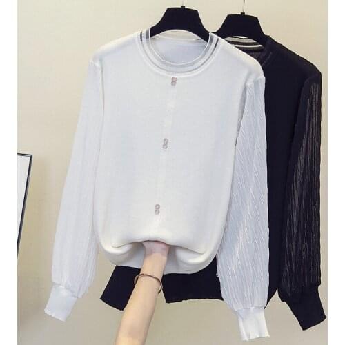 M-4XL plus size women autumn winter thick sweaters pullover 2021 long sleeve Patchwork button shiny Diamond sueters de mujer