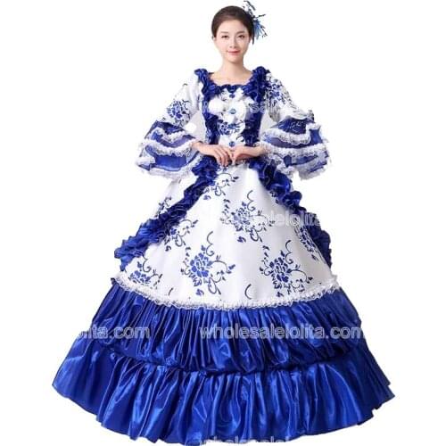 Brand New Lace Printed Marie Antoinette Masquerade Ball Gown Medieval Southern Rococo Belle Dress Theatrical Clothing