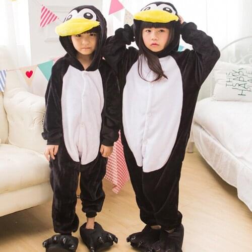Winter Flannel Soft Warm Penguin Kigurumi Pajamas Hooded Animal Cartoon Boys Pyjamas Onesie Pijamas for Girls Kids Sleepwear