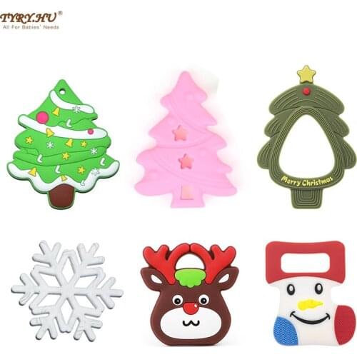 TYRY.HU 1pc Christmas Silicone Teether Food Grade Baby DIY Teething Necklace Baby Shower Gifts For Baby Teether Christmas Gift