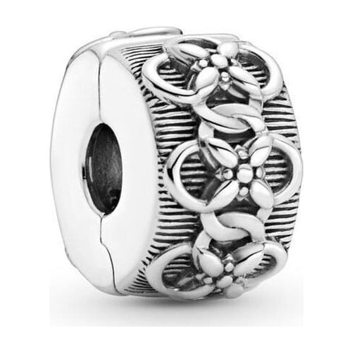 100% 925 Silver New Retro Fashion Flower Positioning Clip Suitable For The Original Pandora Bracelet Womens Diy Charm Jewelry