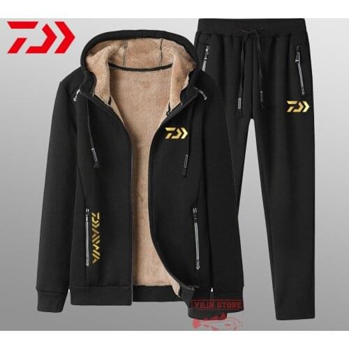 2021 Daiwa Fishing Suit Men Autumn Winter Outdoor Sports Hiking Fishing Jacket Suit Plus Velvet Fishing Clothing Hooded Sweater