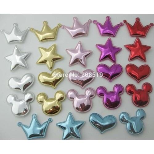 60pcs Embossing padded appliques Star/crown/heart/micky shiny colorDIY hair accessories apparel ornament