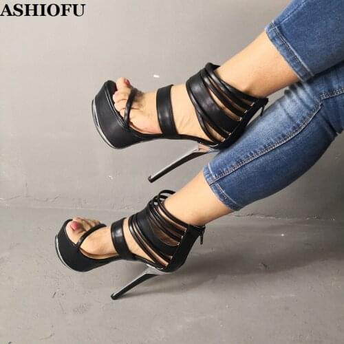 ASHIOFU Ladies High Heel Platform Sandals Ankle Strap Sexy Party Prom Platform Summer Shoes Evening Dating Fashion Sandals Shoes