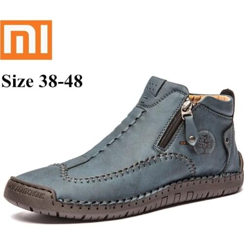 Xiaomi Men Boots Leather Fashion Western Ankle Boots Men High Top Autumn Winter Casual Shoes Sneakers Cowboy Botas Waterproof