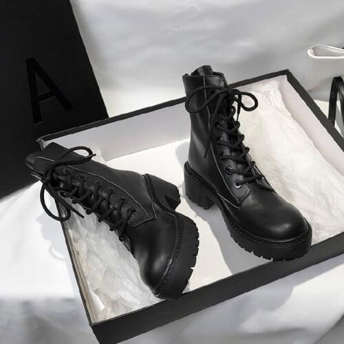 Spring Winter Fashion Boots Women Motorcycle Shoes Womens Wedges Female Lace Up Platforms Leather Oxford Shoes Woman High Heels