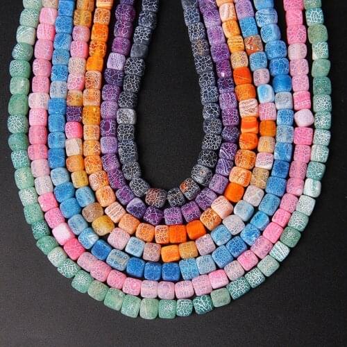 Natural Stone Beads Square Frost Muticolor Cracked Dream Fire Dragon Veins Agat Bead For Jewelry Making DIY Bracelet 15‘’ 6-8mm