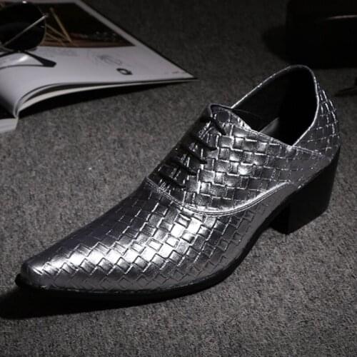 Christia Bella Fashion Plus Size Pointed Toe Men Oxfords Shoes Trellis Real Leather Men Business Formal Heighten Dress Shoes