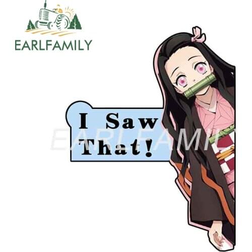 EARLFAMILY 13cm x 4.7cm for I Saw That Text Nezuko Peeker Graphics Car Sticker Funny Anime Car Decals JDM RV Window Decor