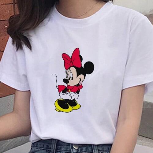 High Quality Disney Kawaii Minnie Mouse Print Tshirt Cartoon Women Casual Cute O-Neck Short Sleeve Female Clothes Dropship