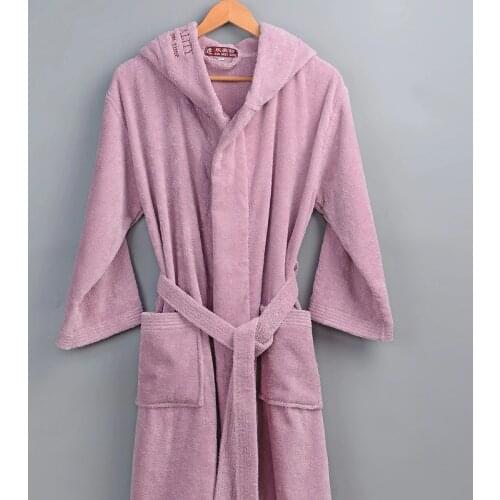 Women Bathrobe Cotton Winter Hooded Bathrobes Female Terry Towel Thick Warm Long String Robes Couple Hotel Home Dressing Gown