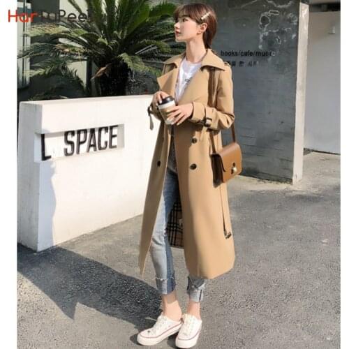 HARTUPEETU Women's Double Breasted Trench Coats