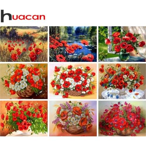 Huacan Diamond Painting Full Square New Arrival Poppy Flower 5D Diamond Embroidery Wall Art DIY Home Decor Kits