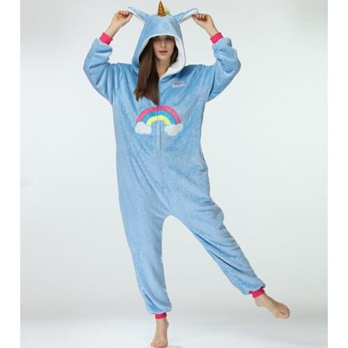 Kigurumi Adult Anime Cosplay Costume Blue Unicorn Onesies Cartoon Pajamas Winter Sleepwear Boys Onesies Girls Pajama Set