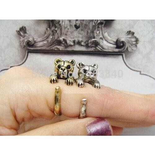 Wholesale Unique Retro Bear Adjustable Ring High Quality Design Mens Bear Promise Rings Women Gift Overwatch Aros