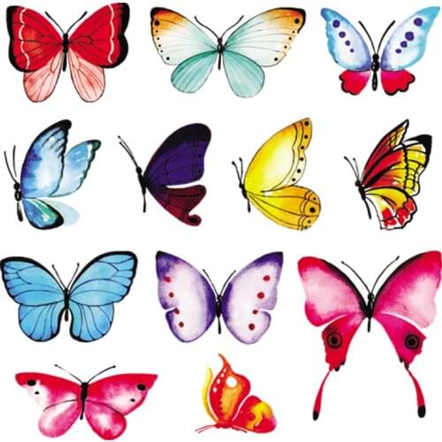 Colorful Butterfly Stickers 12Pcs/Set Butterfly Patches Diy Accessory Heat Transfer Iron On Fashion Stickers Clothes Patch