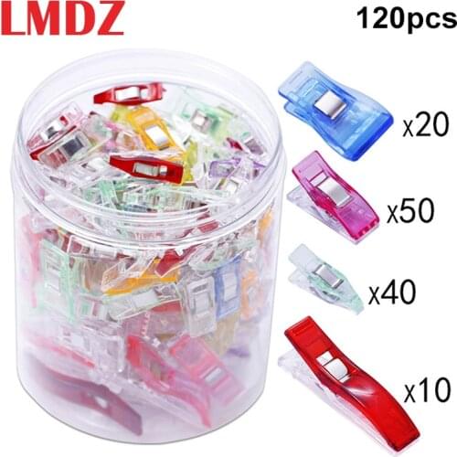 LMDZ 120pcs Colorful Sewing Craft Quilt Binding Plastic Clips Clamps Pack For Patchwork Sewing DIY Crafts Mixed Size Clips
