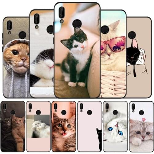 Cats Cute black Silicone soft Phone Case for huawei P40 P30 P20 P10 Pro P9 Lite Psmart 2019 Y6 Y9 cover