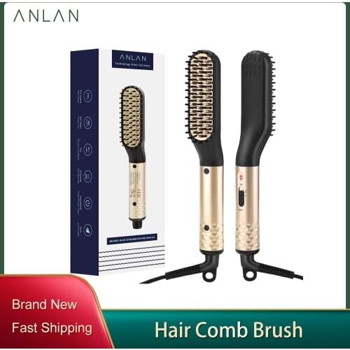 ANLAN Multifunctional Mens Hair Comb Beard Brush Ceramic Electric Beard Hair Straightening Comb Quick Hair Styler EU US Plug